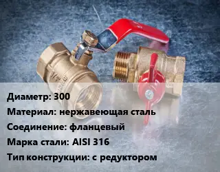 Кран металлический 300 нержавеющая сталь фланцевый Сталь: AISI 316 с редуктором